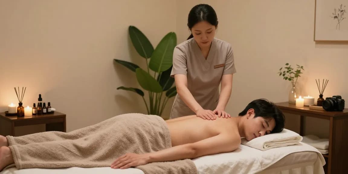 전주마사지 전문 샵에서 남성 고객에게 제공되는 편안한 마사지 모습