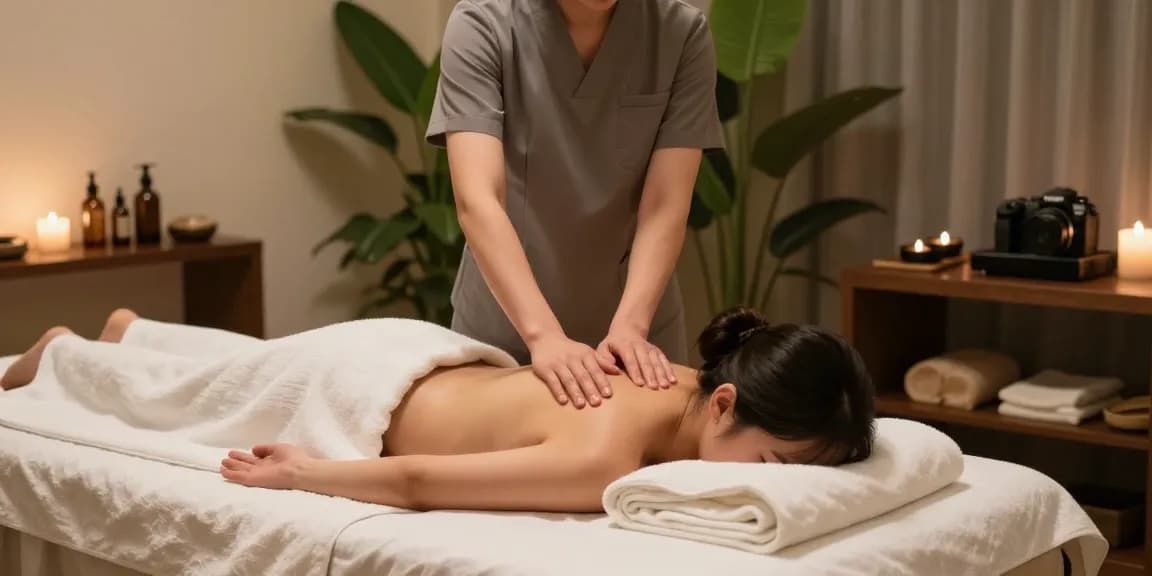 제주마사지로 편안한 스파 환경에서 아로마 테라피가 진행되고 있습니다.