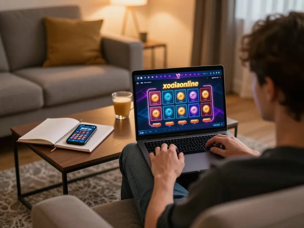 Xocdiaonline user engaging in an online gaming session, showcasing vibrant interface and a cozy atmosphere