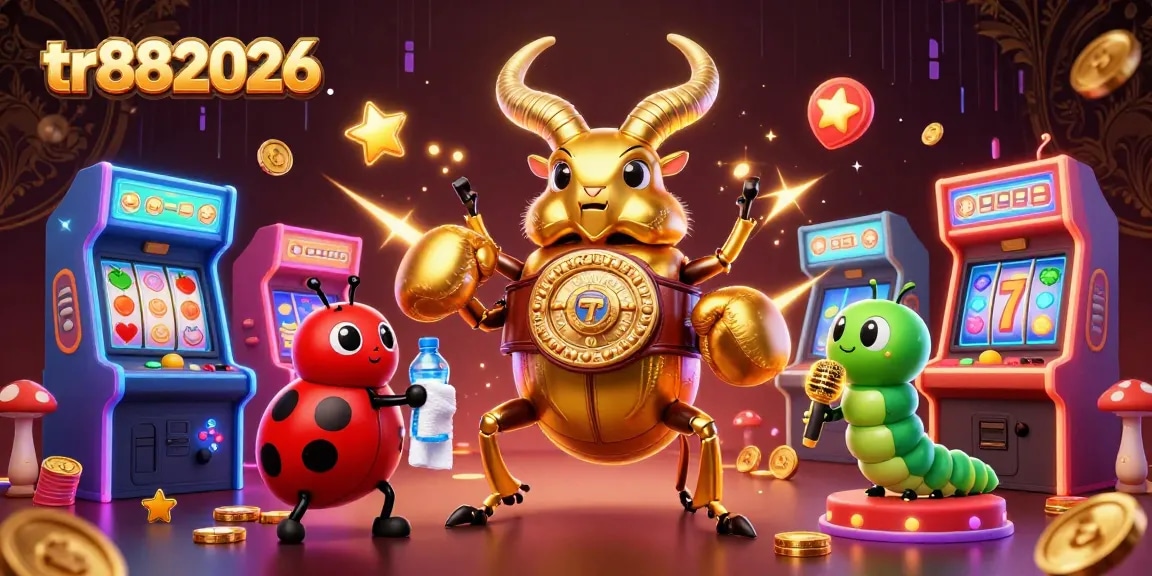 tr882026 showcases an ultra-detailed 3D casino scene, featuring a golden stag beetle and vibrant game elements.