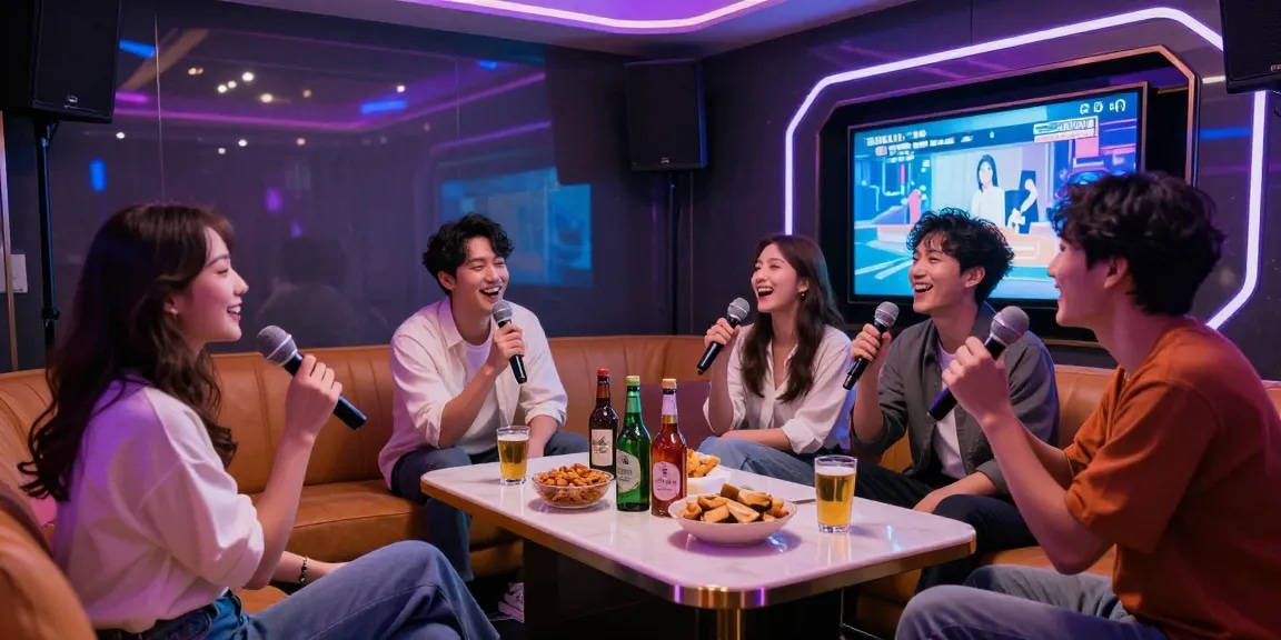 강남가라오케에서 친구들과 함께 즐기는 프라이빗 karaoke 세션의 모습