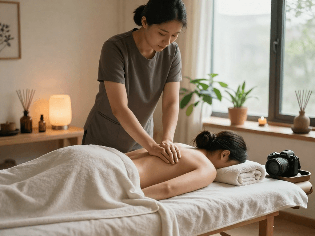 제주스웨디시 마사지가 이루어지고 있는 편안한 스파 환경