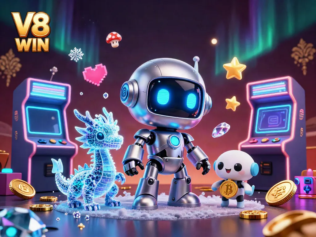 Engage with the exciting V8 WIN casino experience, highlighted by vibrant characters and games.