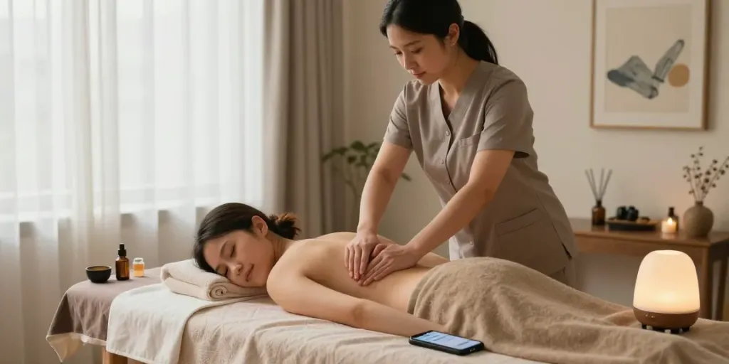 Experience 성남출장안마 with a serene massage session highlighting relaxation and comfort.