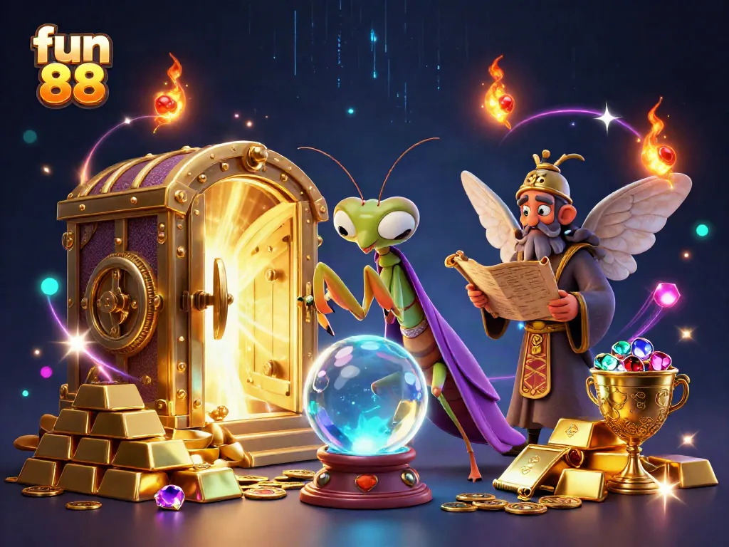 Experience magic and fortune with fun 88 in this vibrant casino-themed digital illustration.