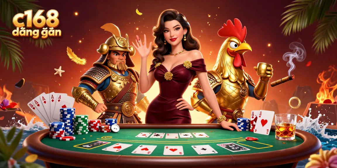 Experience exciting gameplay with c168 đăng nhập in this vibrant casino-themed illustration.