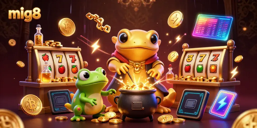 Experience the excitement of mig8 with a giant golden salamander transforming symbols of wealth in a vibrant gaming world.