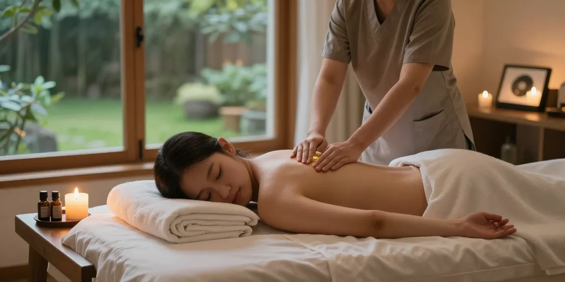 마포출장마사지 therapy scene with calming décor and soft lighting.