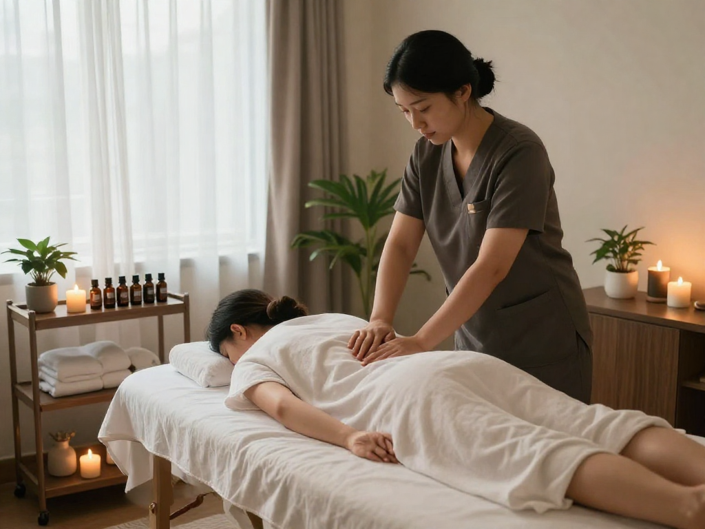 대구마사지와 아로마 오일이 조화를 이루는 편안한 스파 환경
