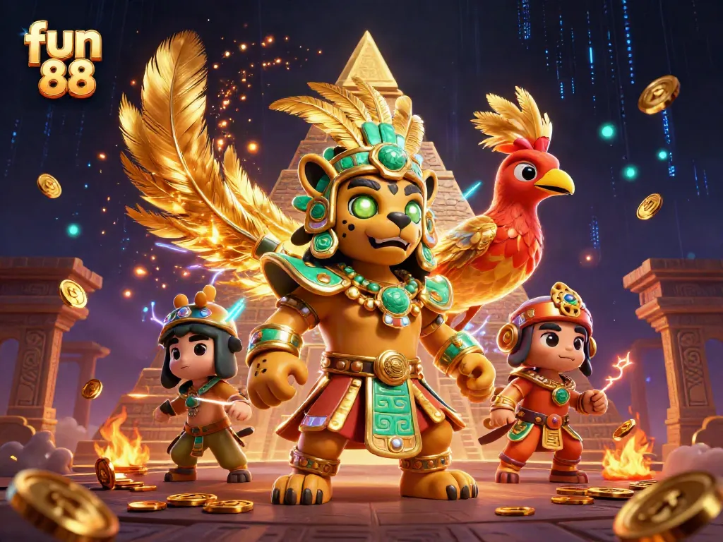 Experience the thrilling world of fun 88 with colorful characters and dynamic casino elements in this captivating illustration.