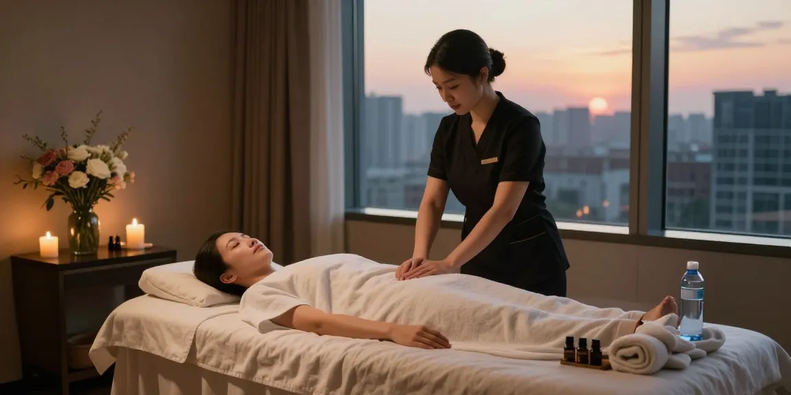 Relaxation space for 출장마사지 in a luxurious hotel room with soothing lighting and professional setup.
