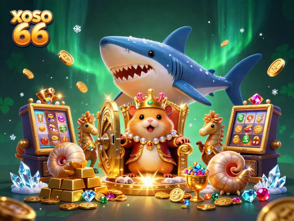 Experience the thrill of winning at XOSO 66 with a royal hamster king and dazzling slot machines.