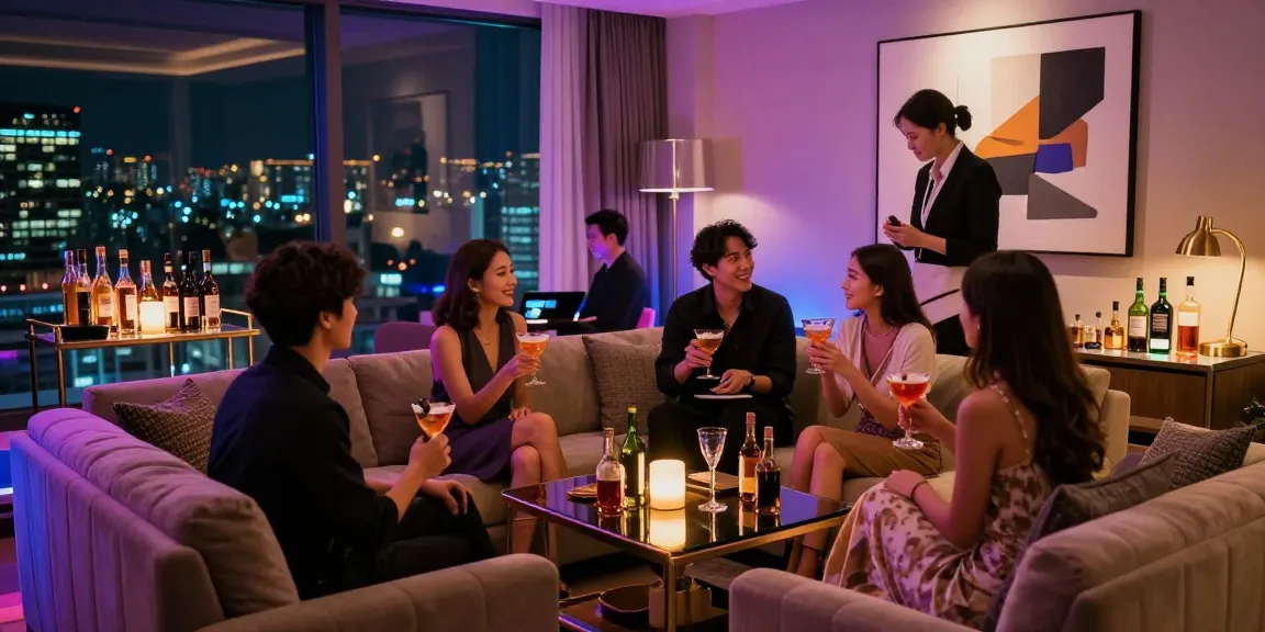 강남 쩜오 고급 프리미엄 룸에서 친구들과 즐거운 시간과 세련된 서비스 있는 모습