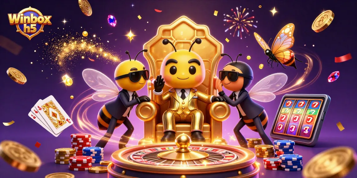 Winbox h5 showcases a lively 3D casino scene with a buzzing bumblebee mob boss and dynamic gaming elements.