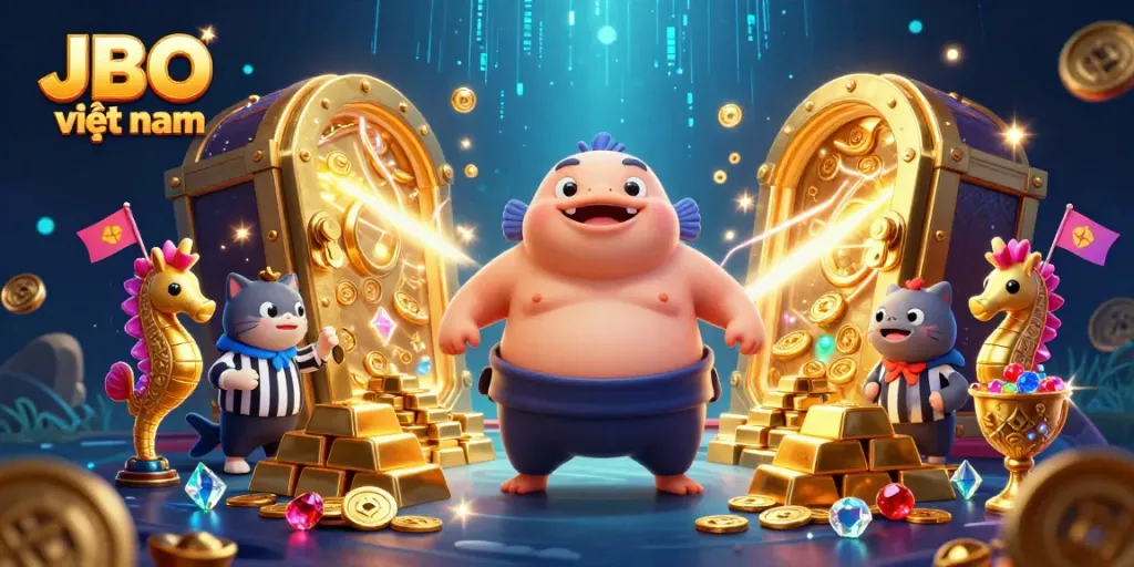 Engage with JBO việt nam through an underwater casino featuring a sumo-style fugu and treasures.