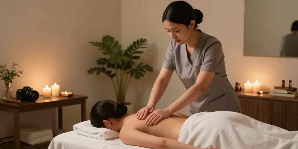 부평출장안마 전문 마사지사와 고객이 편안한 마사지 받는 장면