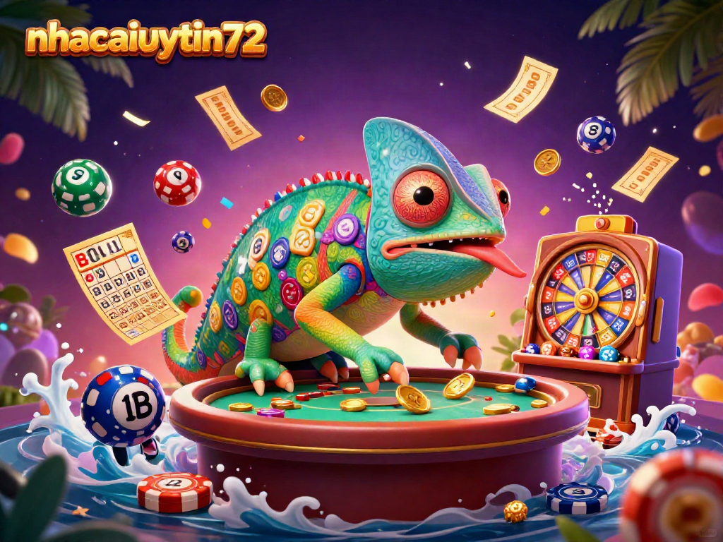 Engage in thrilling casino fun at nhacaiuytin72 with a vibrant chameleon casino owner and dynamic lottery elements.