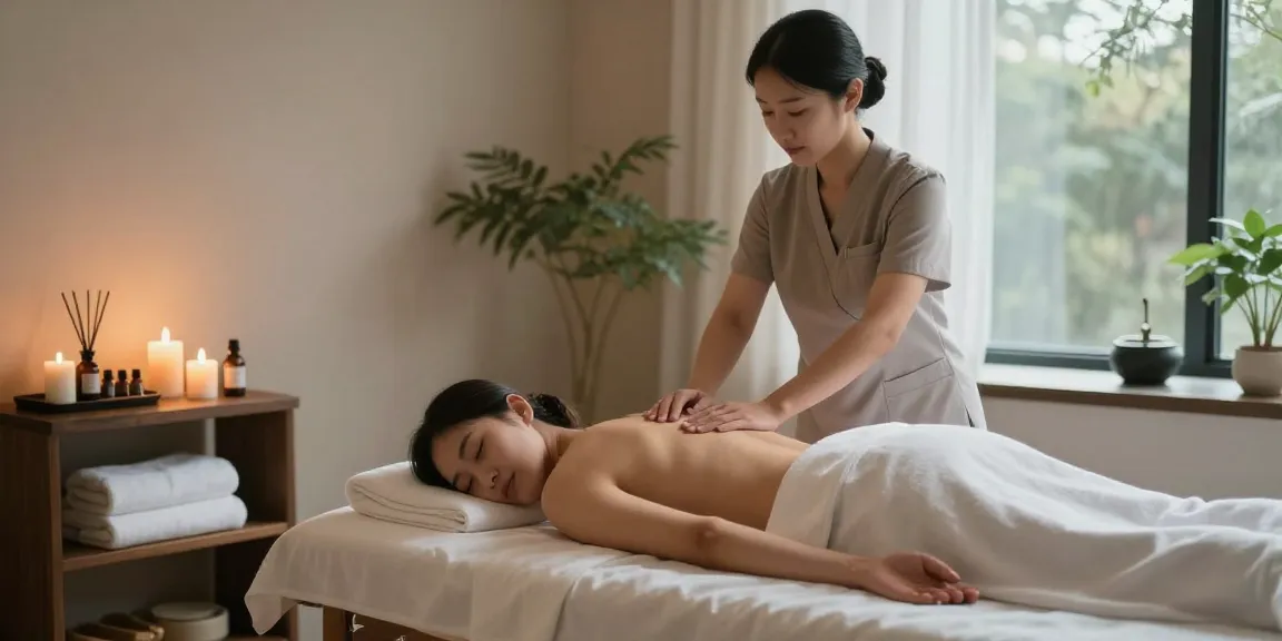 Relaxing 구리출장마사지 session in a luxurious spa, showcasing serene therapy ambiance.
