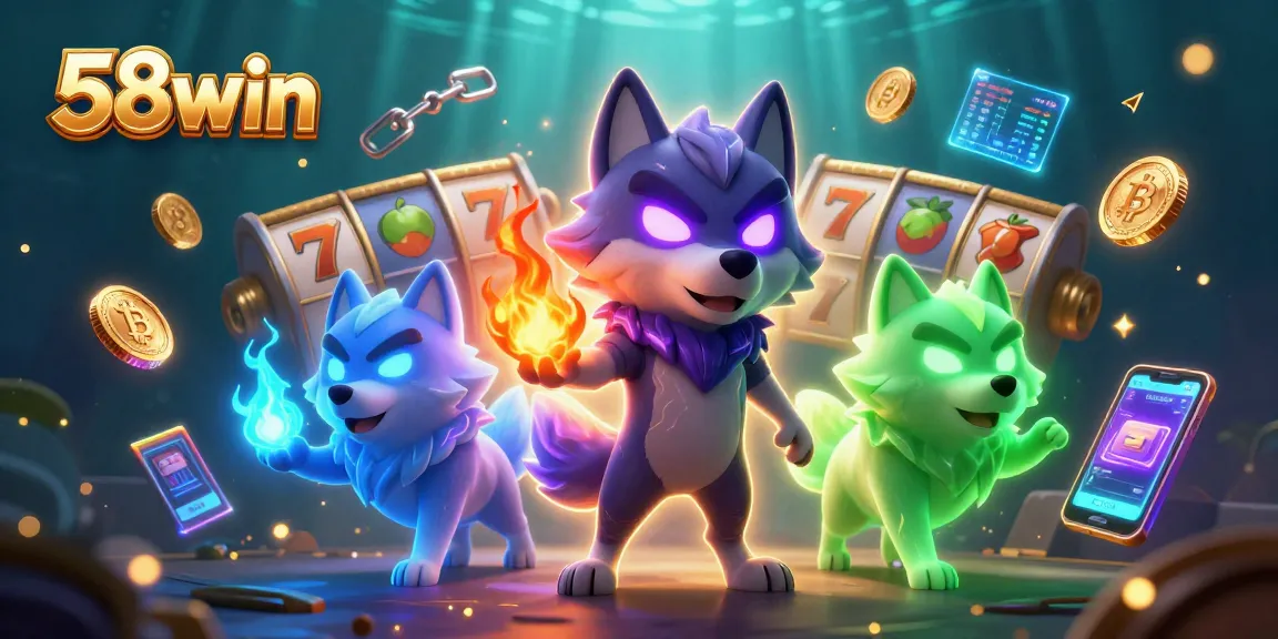 Experience thrilling gaming with 58win's jackpot slots and spectral wolves in a vibrant 3D scene.