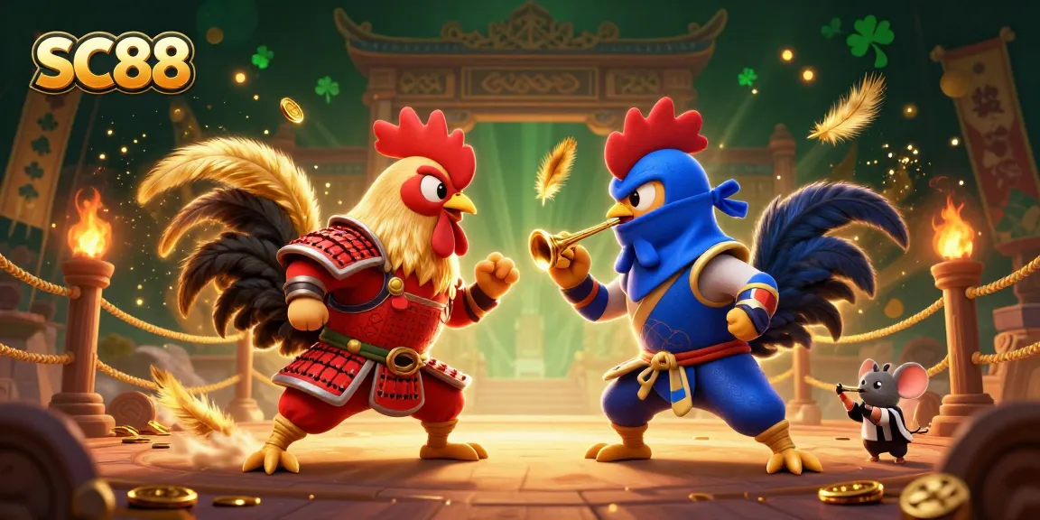 Engage with SC88's thrilling arena featuring fierce roosters, celebrating traditional combat in style.