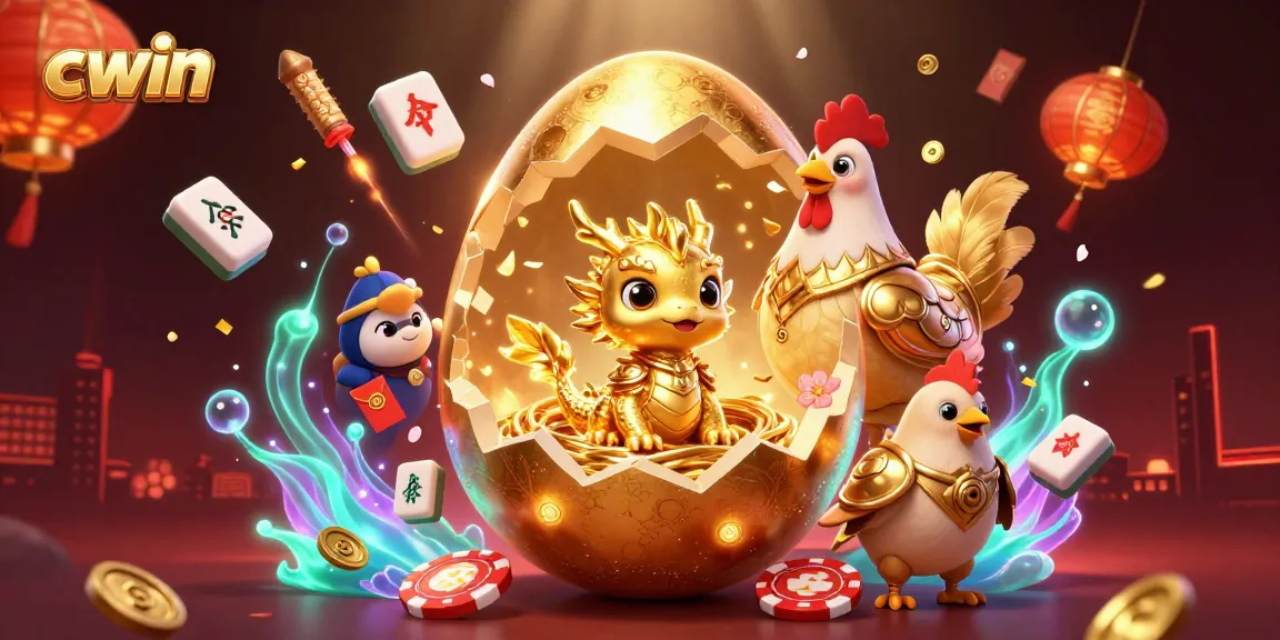 Experience thrilling gameplay at CWIN as a golden dragon emerges from a nest of poker chips.