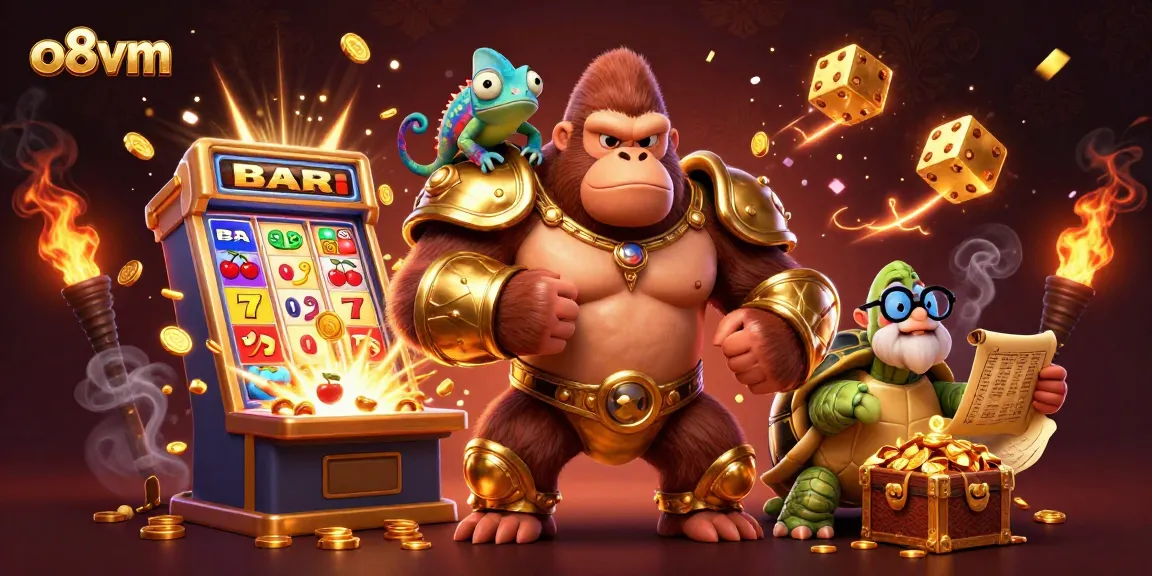 Experience the thrilling excitement of o8vm with a vibrant 3D casino scene featuring a gorilla king and dynamic game elements.