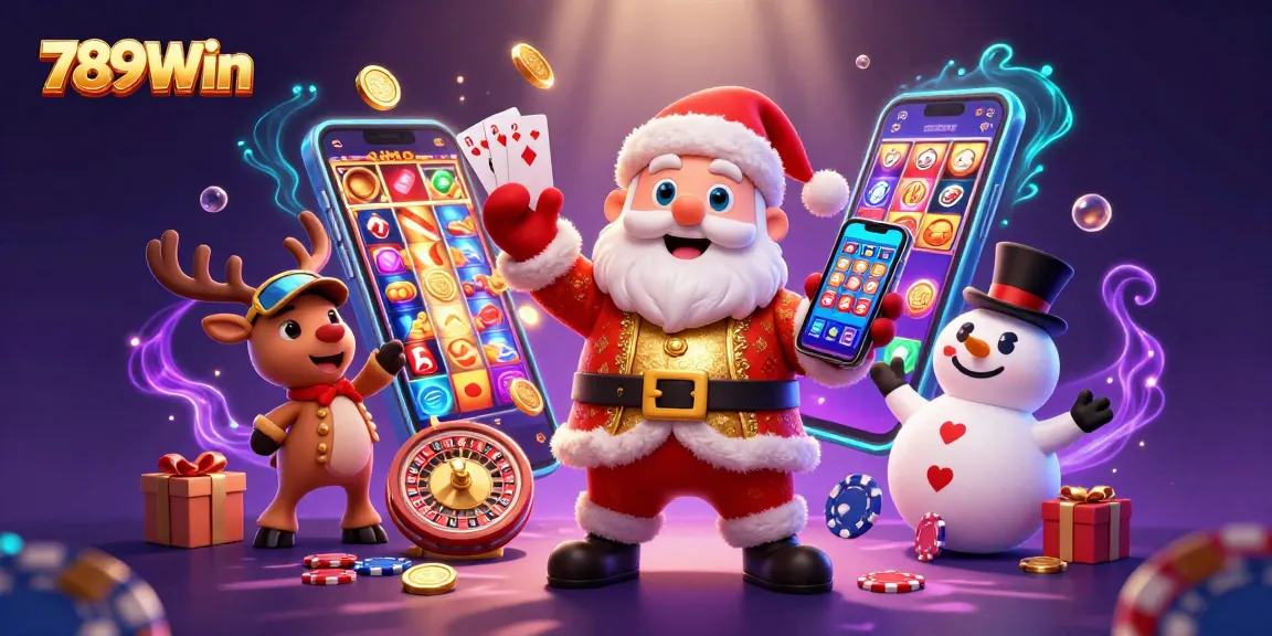 Experience the thrill of winning at 789Win with Santa Claus, a dealer reindeer, and a poker chip snowman!
